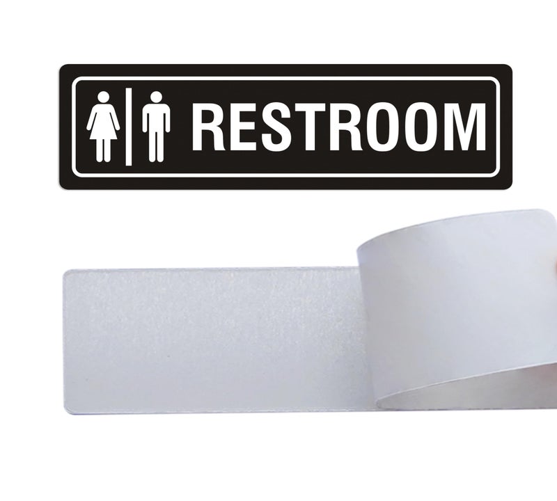 MongFun Restroom Sign Unisex for Business and Home, 7" x 2" Self-Adhesive Metal for Office Bathroom Toilet Wall or Door Decor, Easy Mounting UV-Protected (2 Pack) (Black) - Image 1